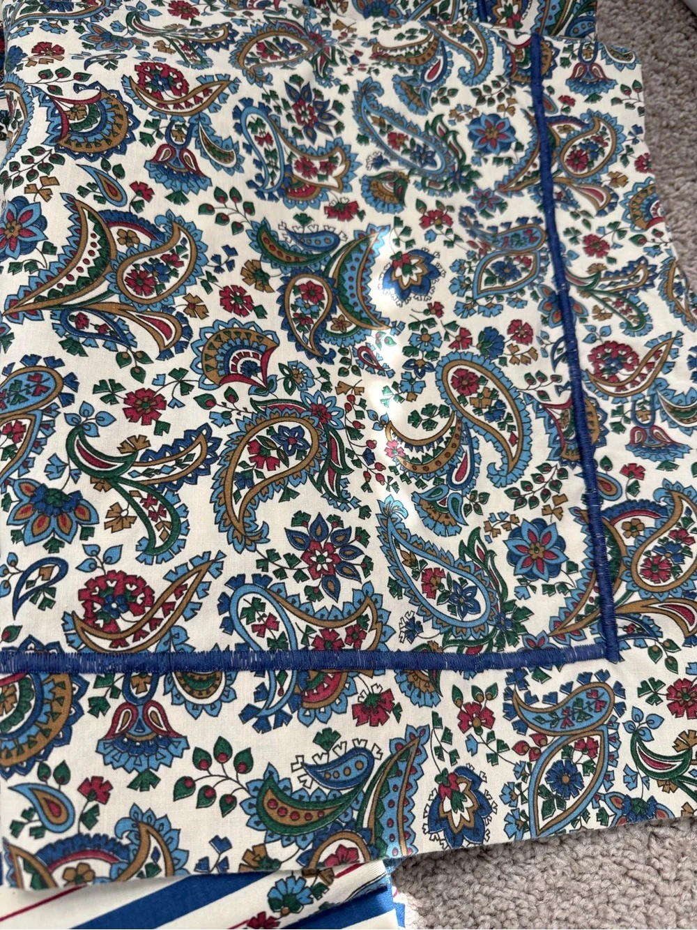 Vintage Cannon Queen Bedding Set Paisley Stripe Ralph Lauren Style USA Made